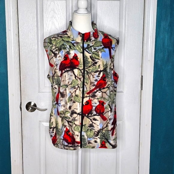 Fleece Red Cardinal Zip down Vest Small - Picture 10 of 12